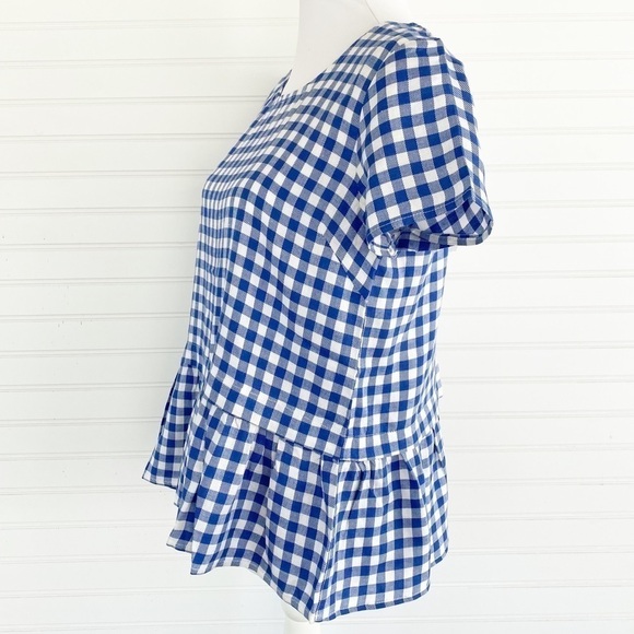 Plaid peplum open back tie blouse NEW - Picture 5 of 8